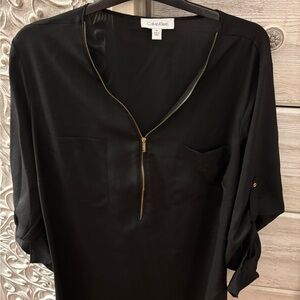 Calvin Klein Black Blouse with Gold Zipper